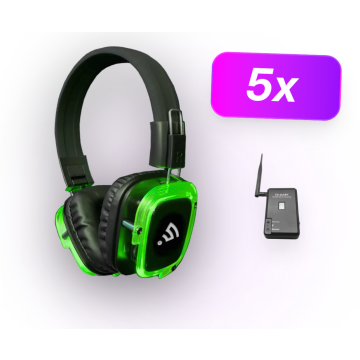 Silent Disco pakket - 5 koptelefoon - 1 zender